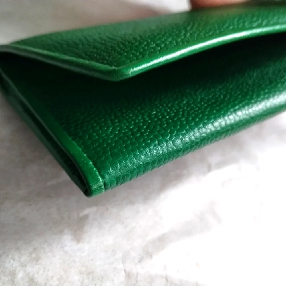Vintage Christian Dior Green Pebbled Leather Long Wallet Authenticated NWOT